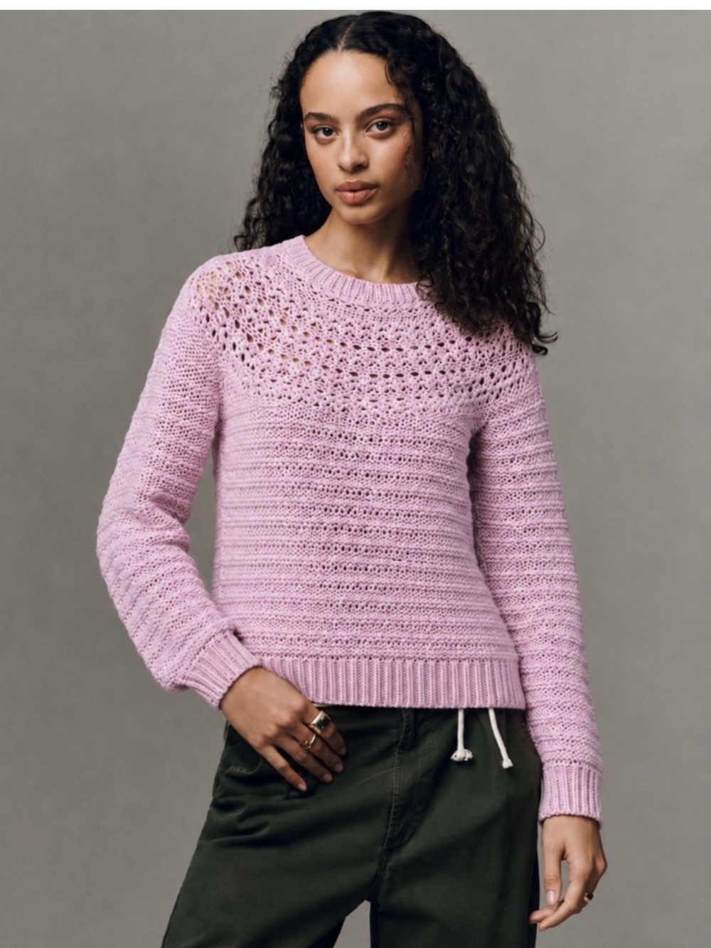 Ralph Lauren Light Pink Open-Stitch Crewneck Sweater size Medium